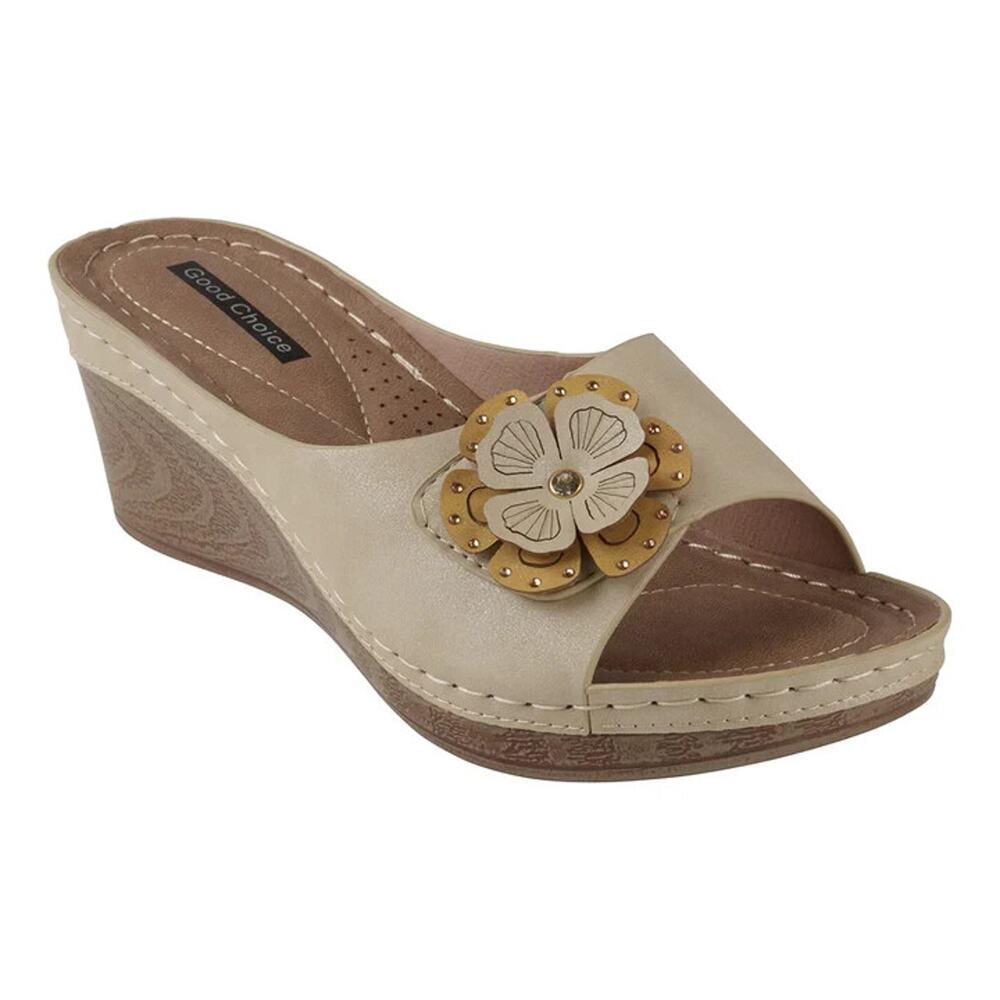 GC Shoes Women's Naples Flower Wedge Sandals, Natural Size 7.5M